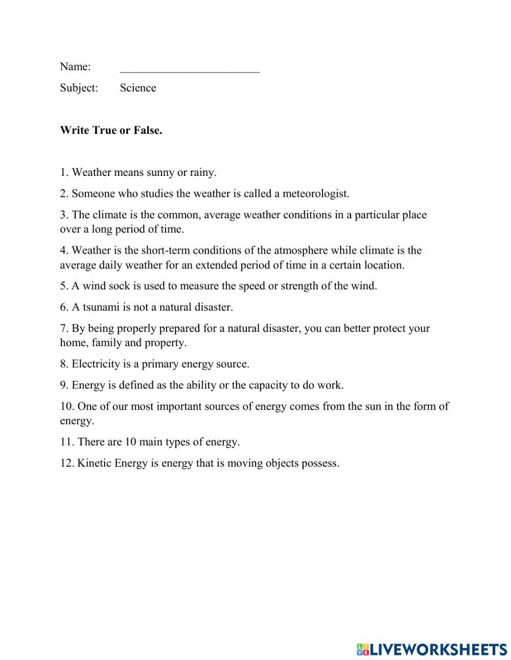 Std 4 Science test term 1