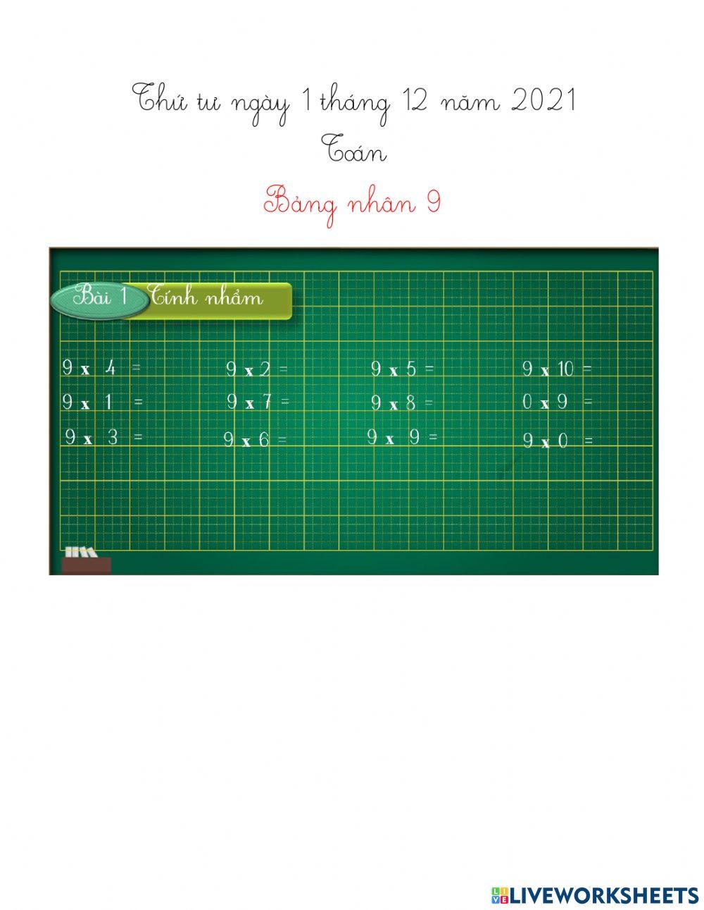 Toán Bảng nhân 9