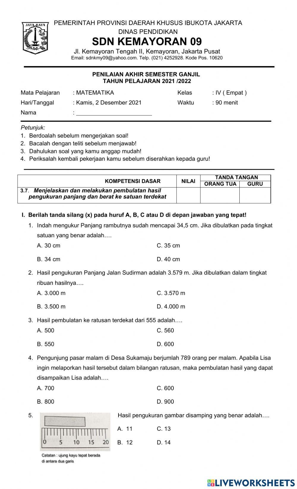 Pas matematika kd 3.7 semester ganjil 2021-2022