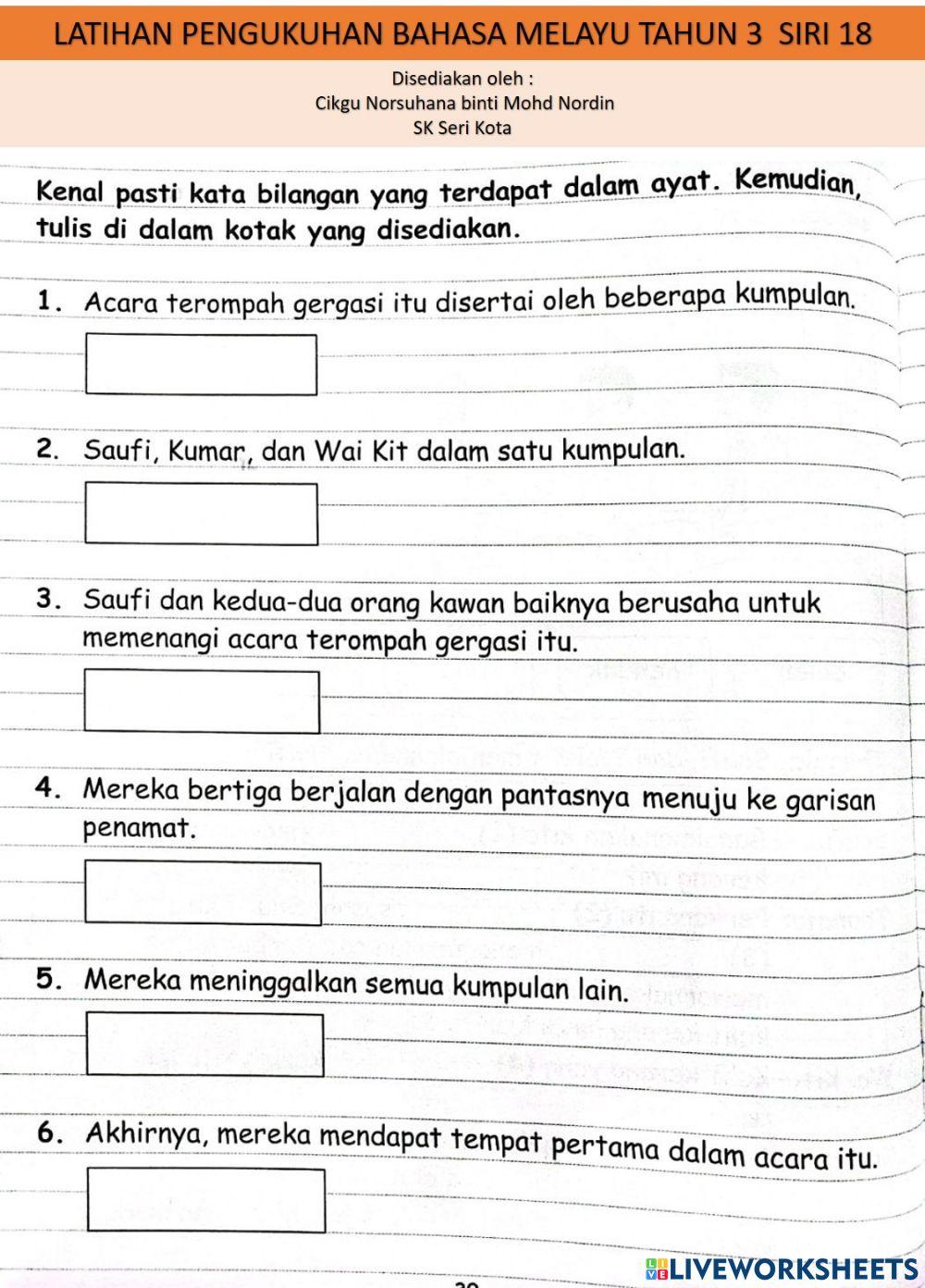 Latihan pengukuhan bm tahun 3 siri 18
