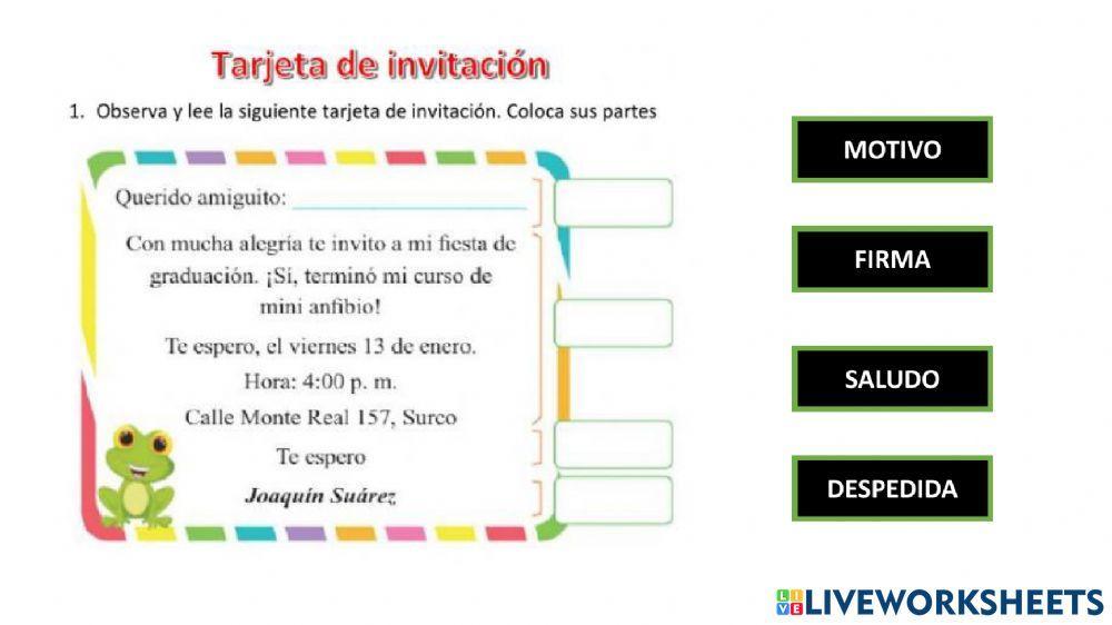 Tarjeta de invitacion comprensión