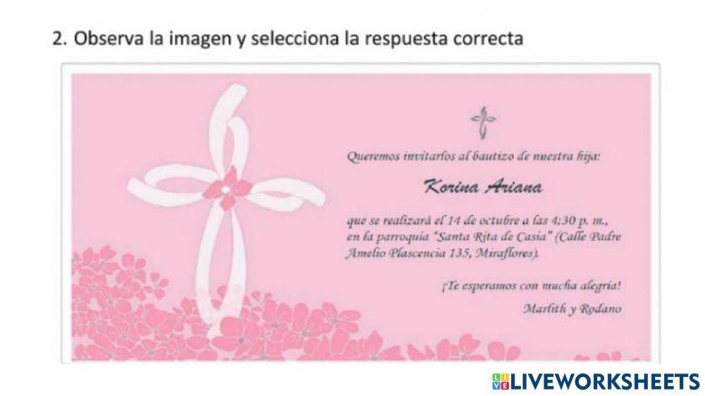 Tarjeta de invitacion comprensión