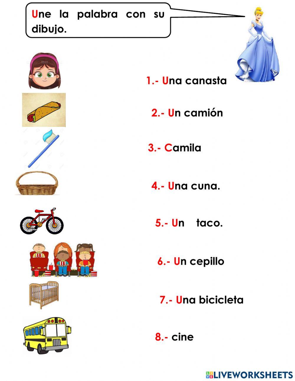 Actividad 4 unir palabras con dibujos con c