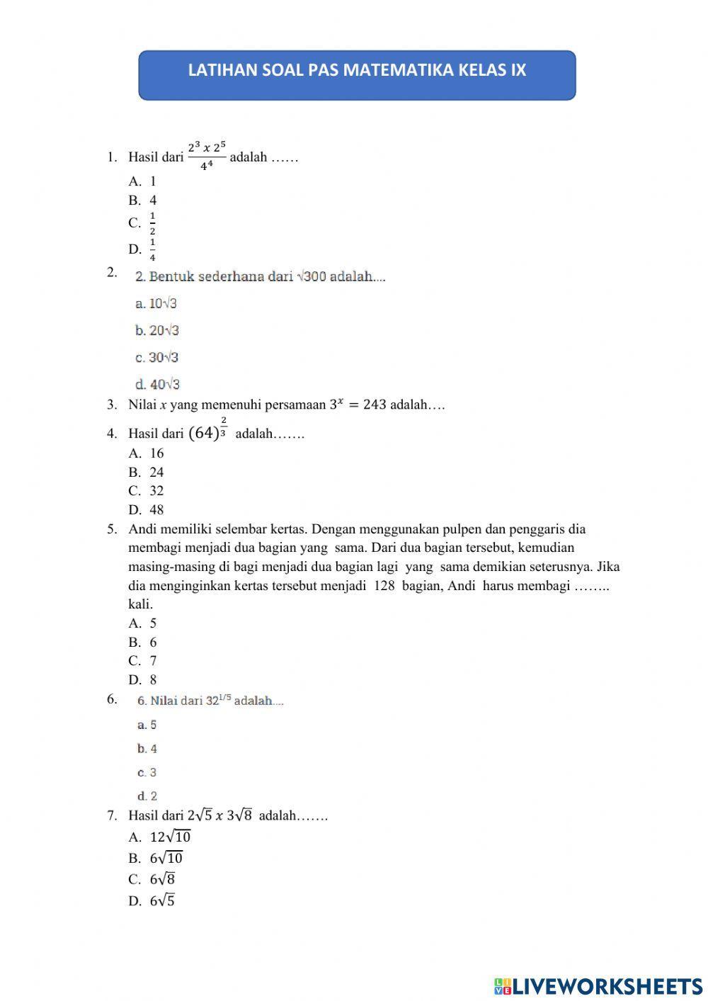 Latihan soal PAS gasal kelas 9