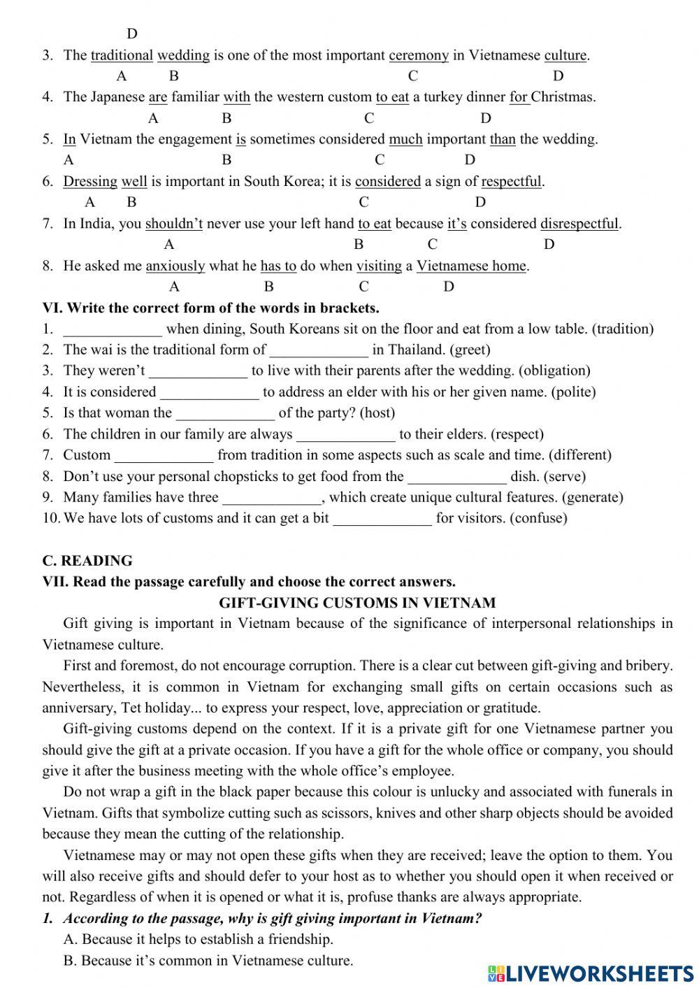 Unit 4: Customs and traditions