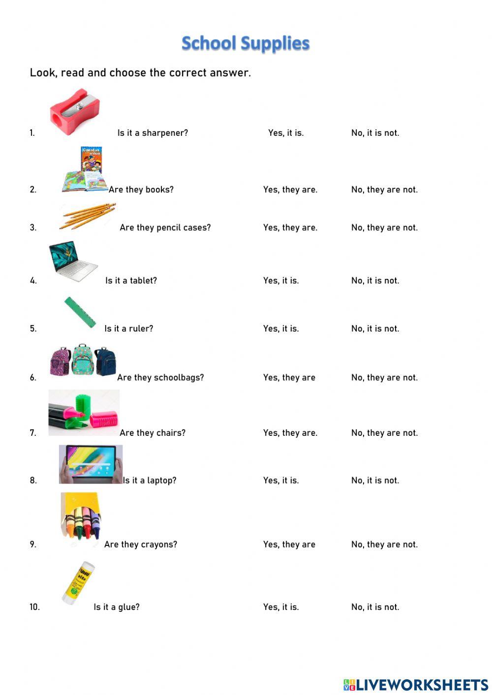 School Supplies 1697798 | Gemini | Live Worksheets