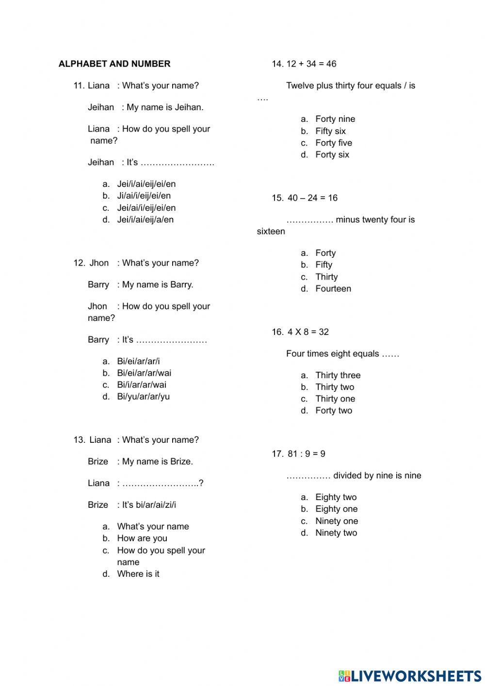 Latihan Soal Grade 4 Semester 1