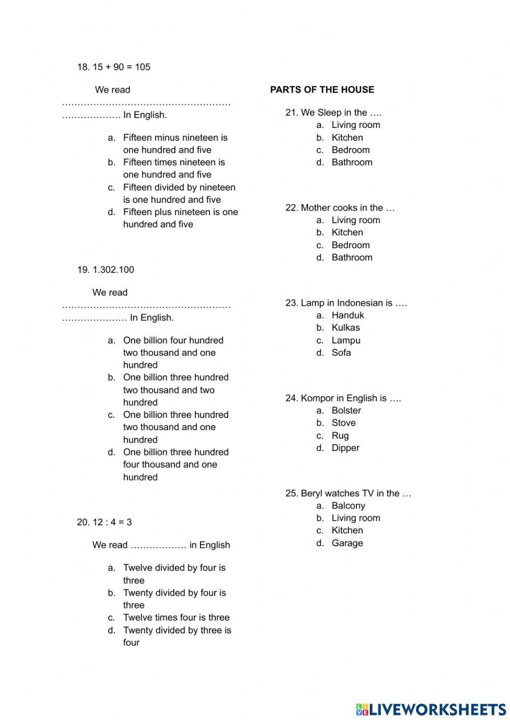 Latihan Soal Grade 4 Semester 1