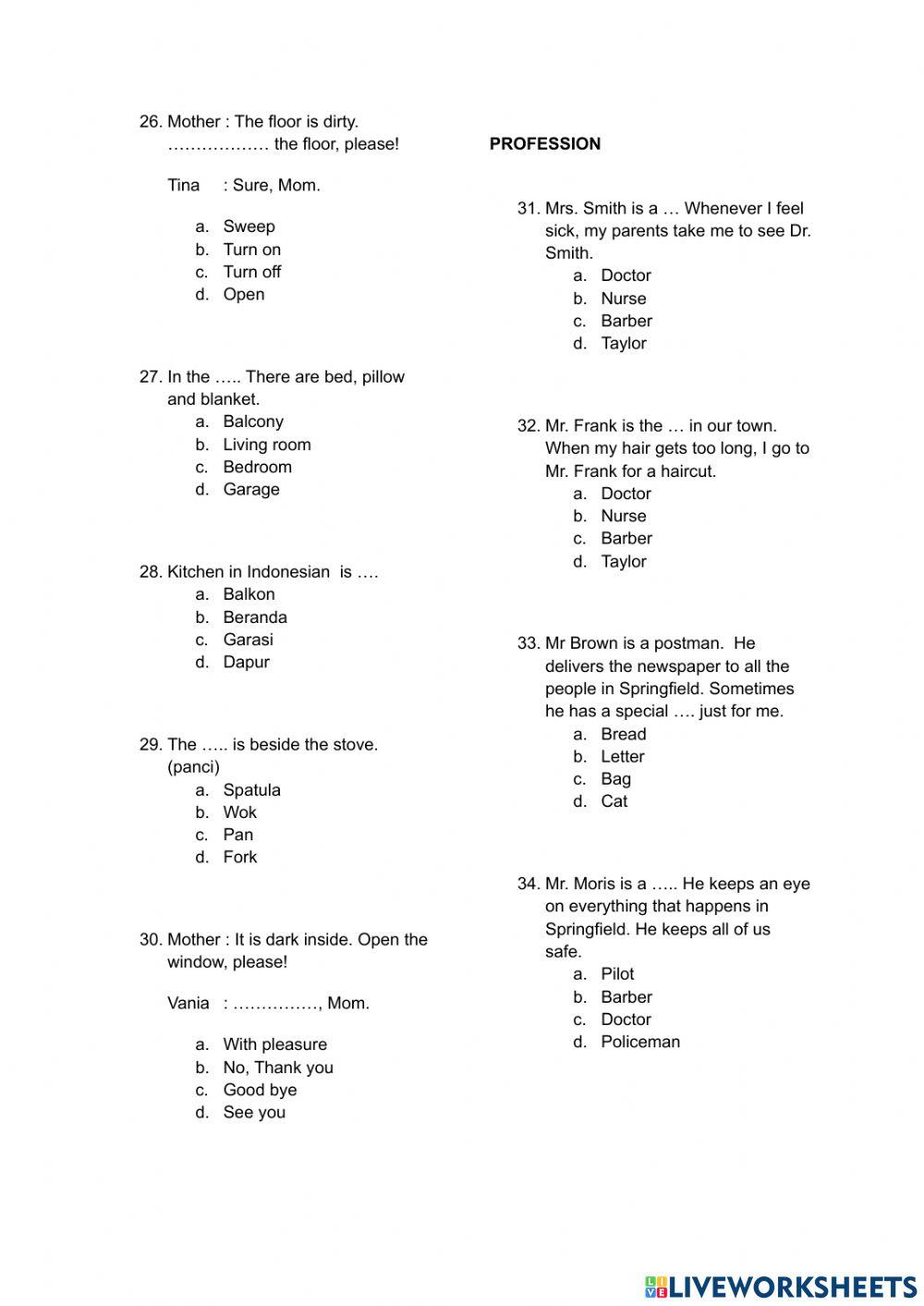 Latihan Soal Grade 4 Semester 1