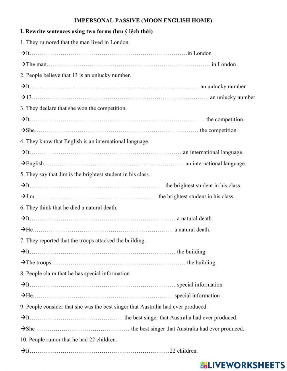 Grade 9- Impersonal Passive