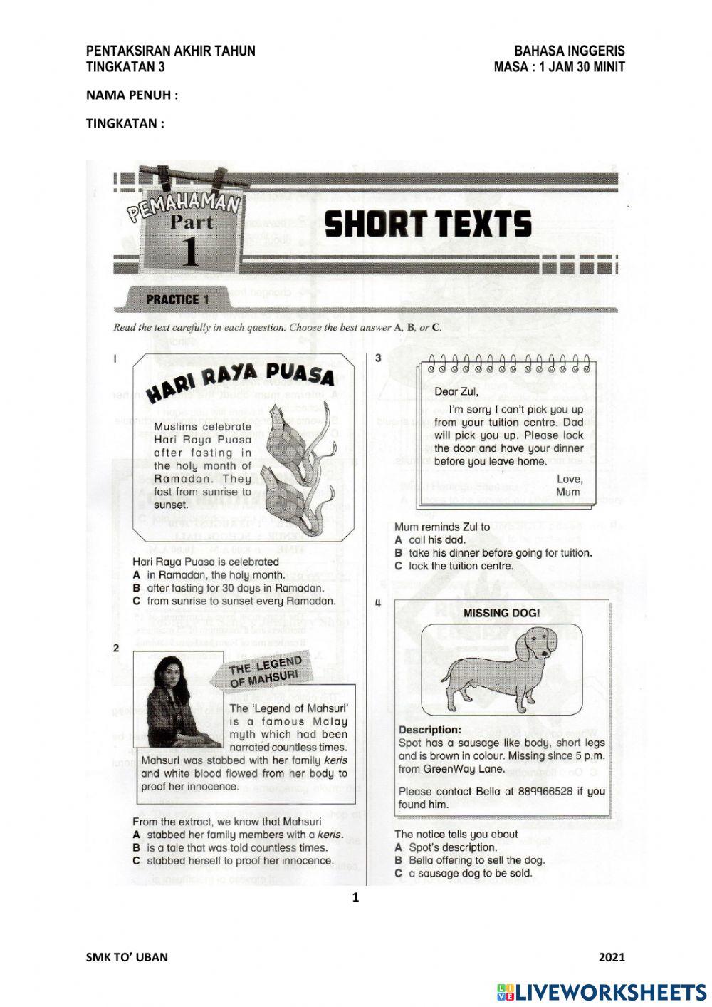 BI F3 EXERCISE PAPER 1