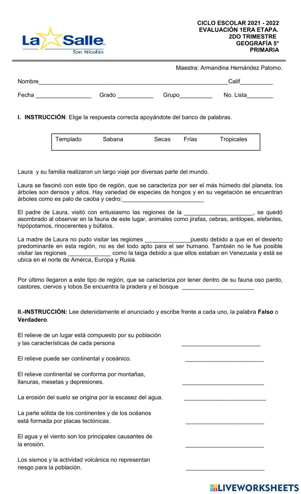 Evaluación de geografía e1t2