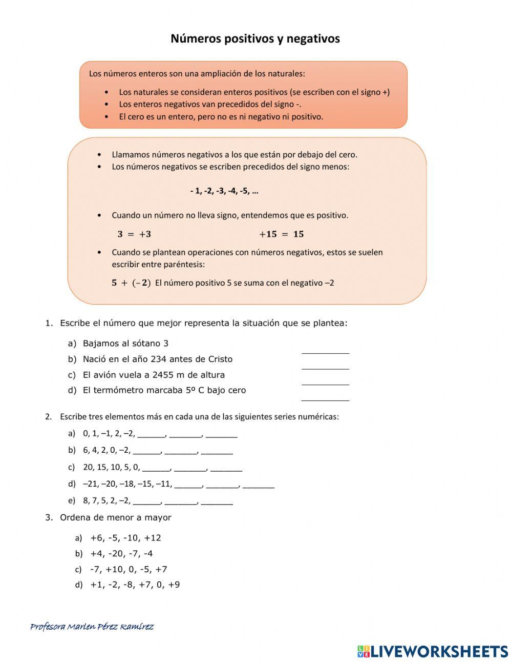 Números positivos y negativos