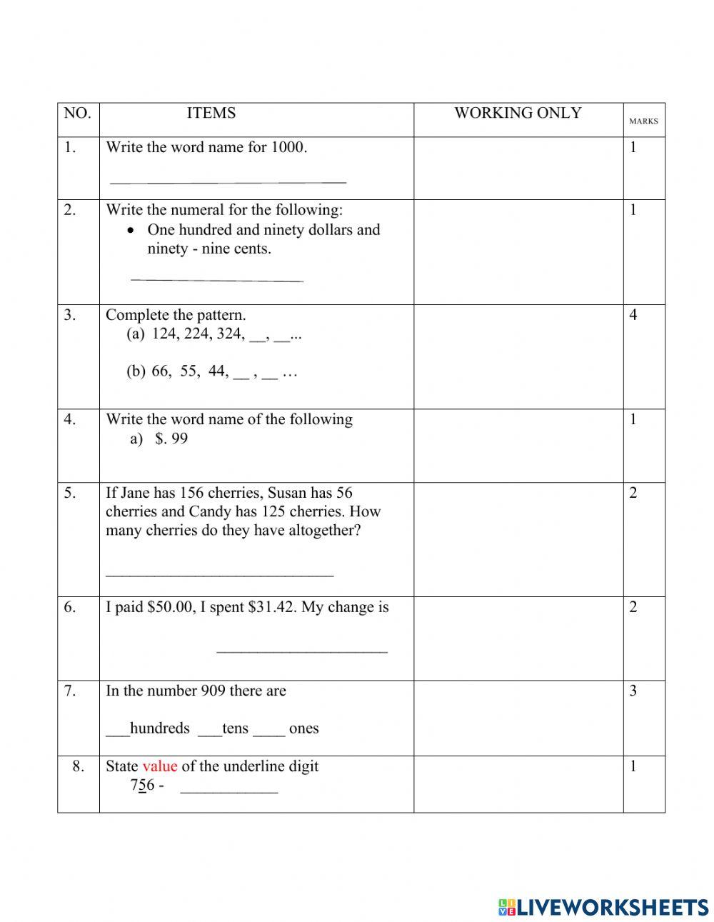 5254826 Standard 2 Mathematics Assessment onika