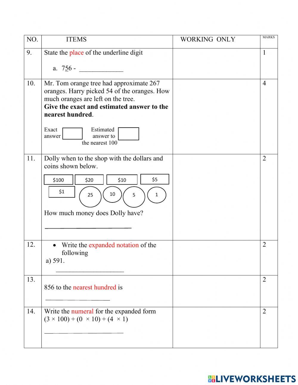 5254826 Standard 2 Mathematics Assessment onika