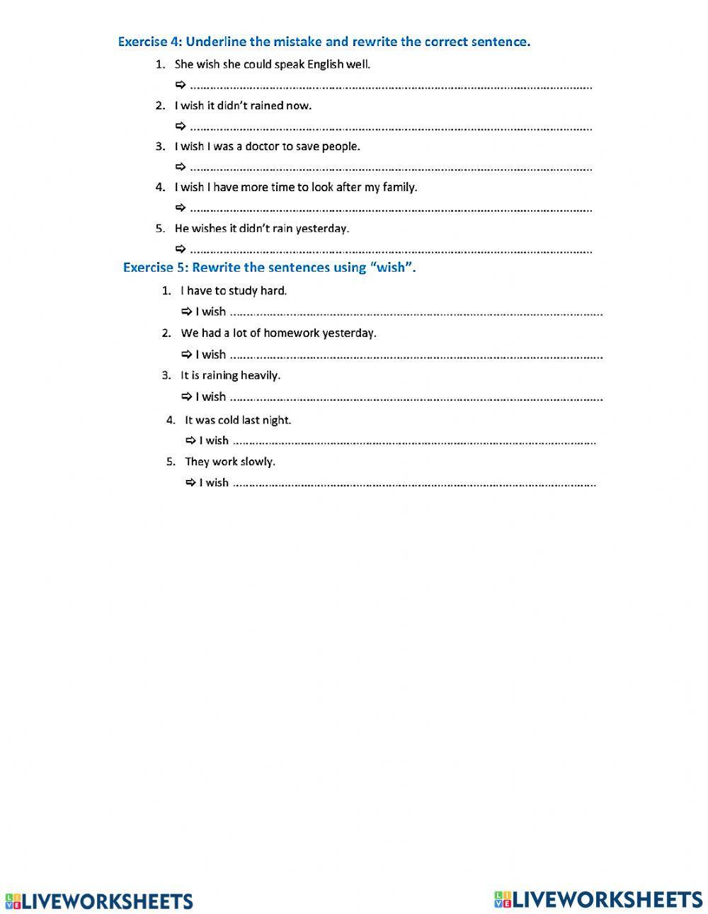 Moon E Home- Grade 8-9- Wish sentences