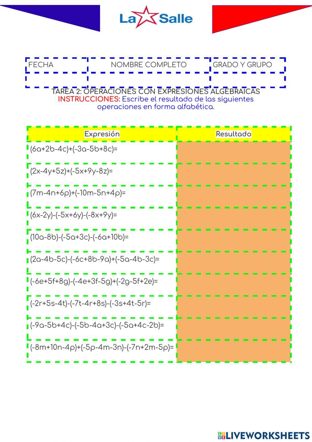 Suma y resta de expresiones algebraicas