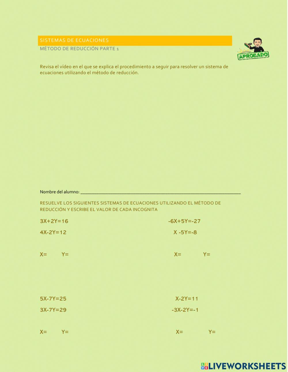 Sistemas de ecuaciones: método de reducción