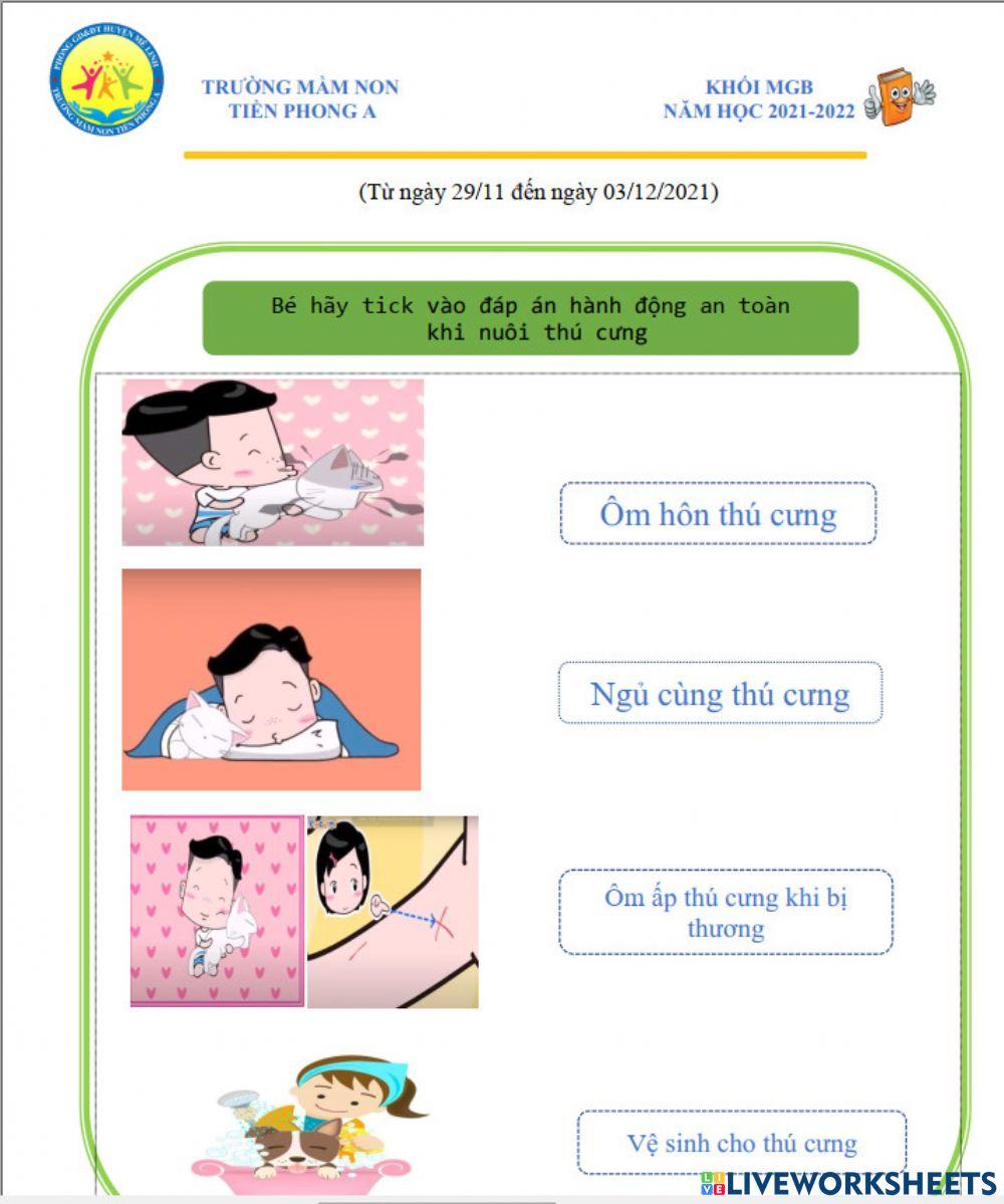 Bé hãy tích vào hành động an toàn khi chơi cùng thú cưng