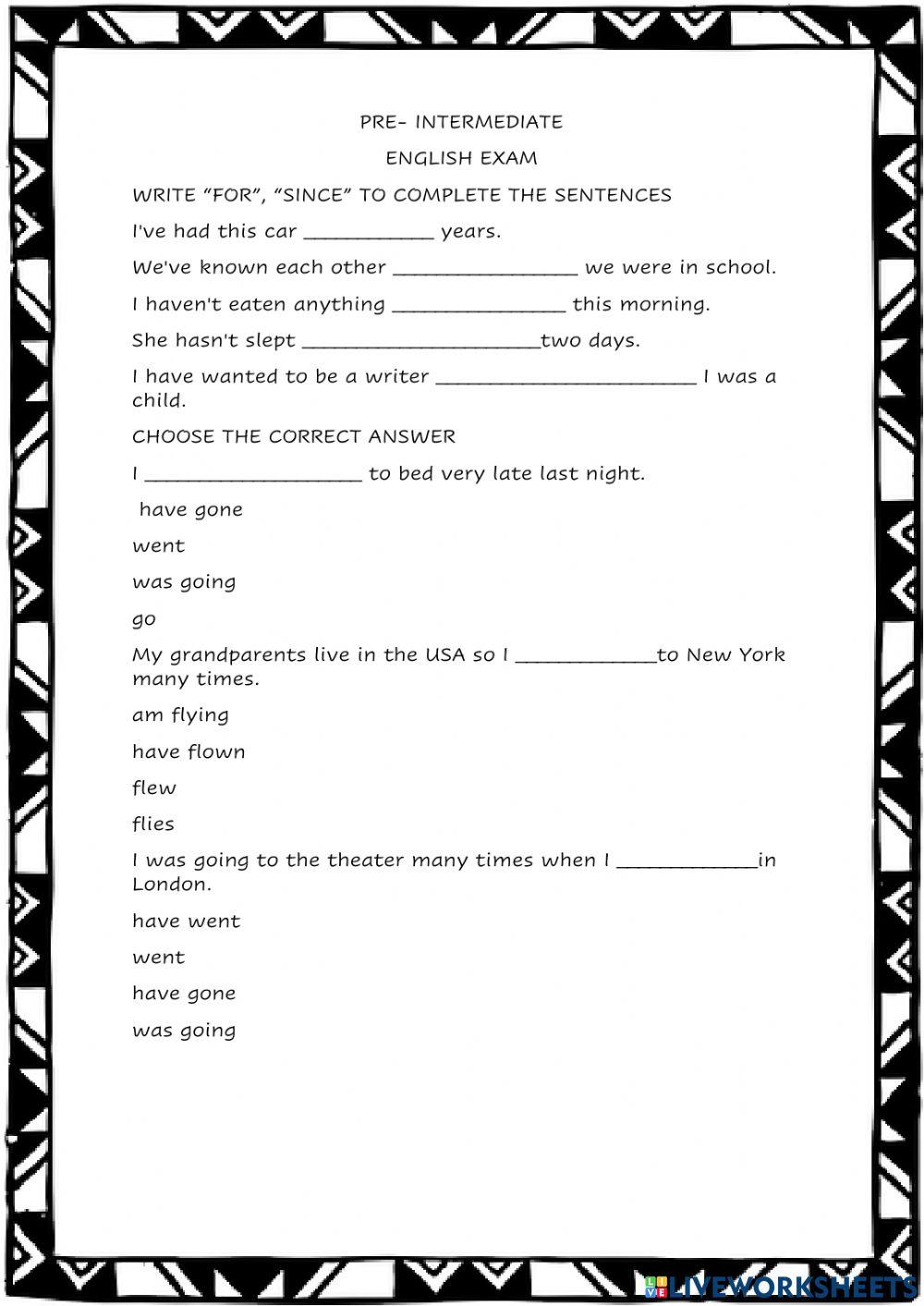 Exam preintermediate, english