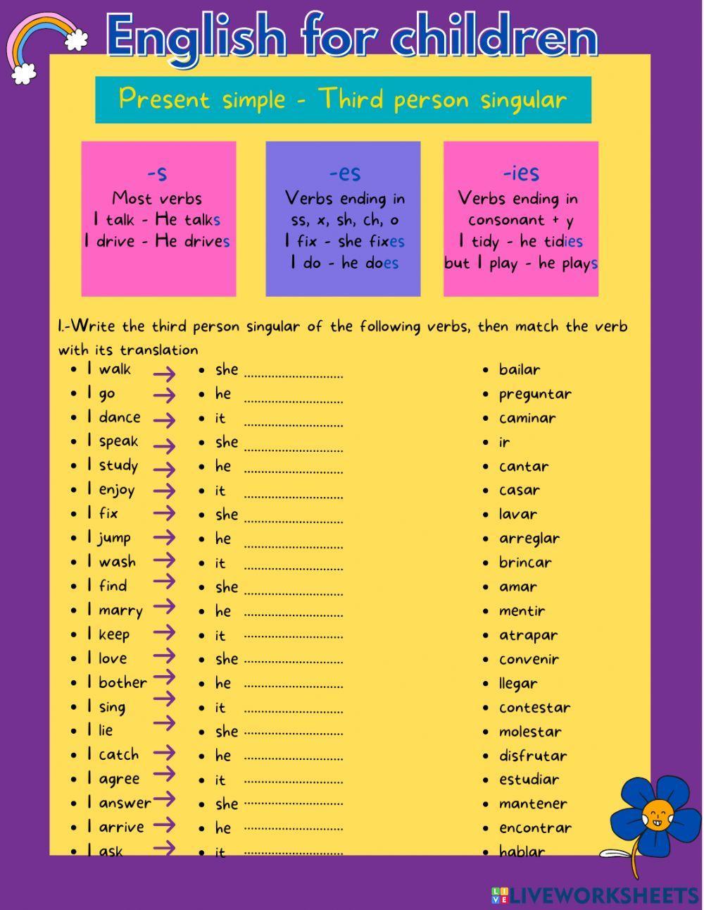 Verbs 3rd singular person Verbs 3rd singular person