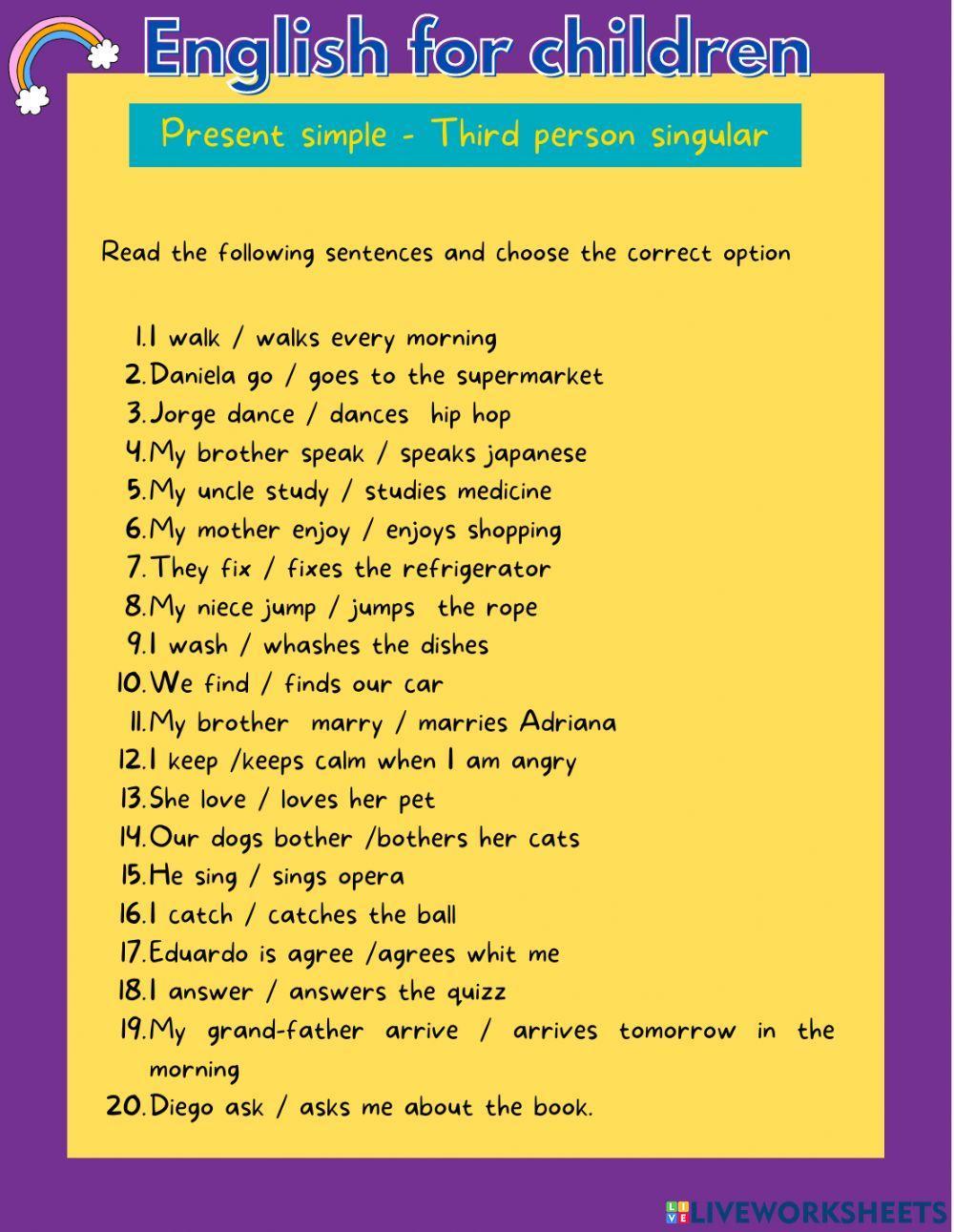 Verbs 3rd singular person Verbs 3rd singular person