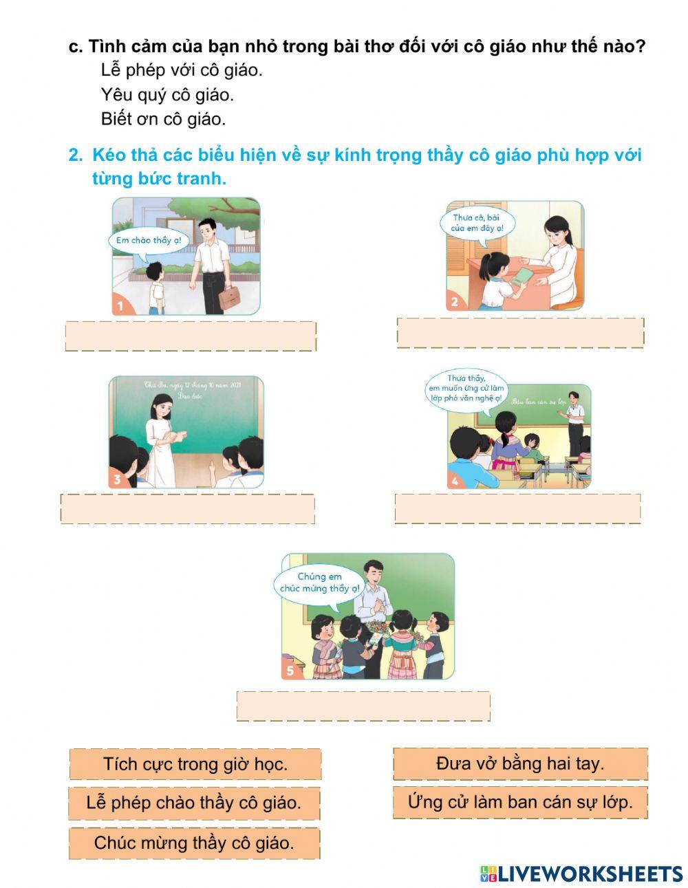 Bài 2 + 3: Kính trọng thầy cô giáo, yêu quý bạn bè