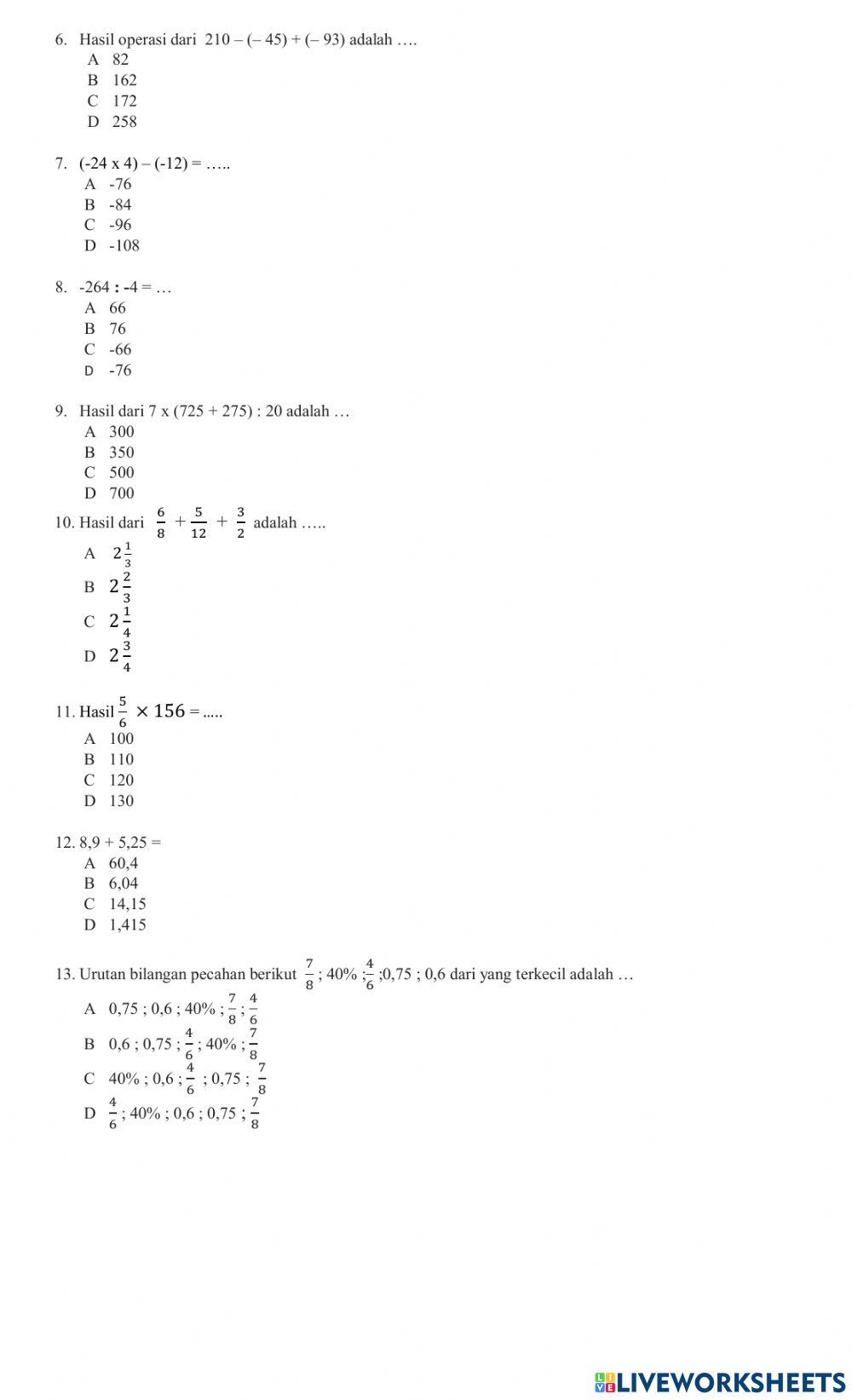 Pas matematika kelas 6