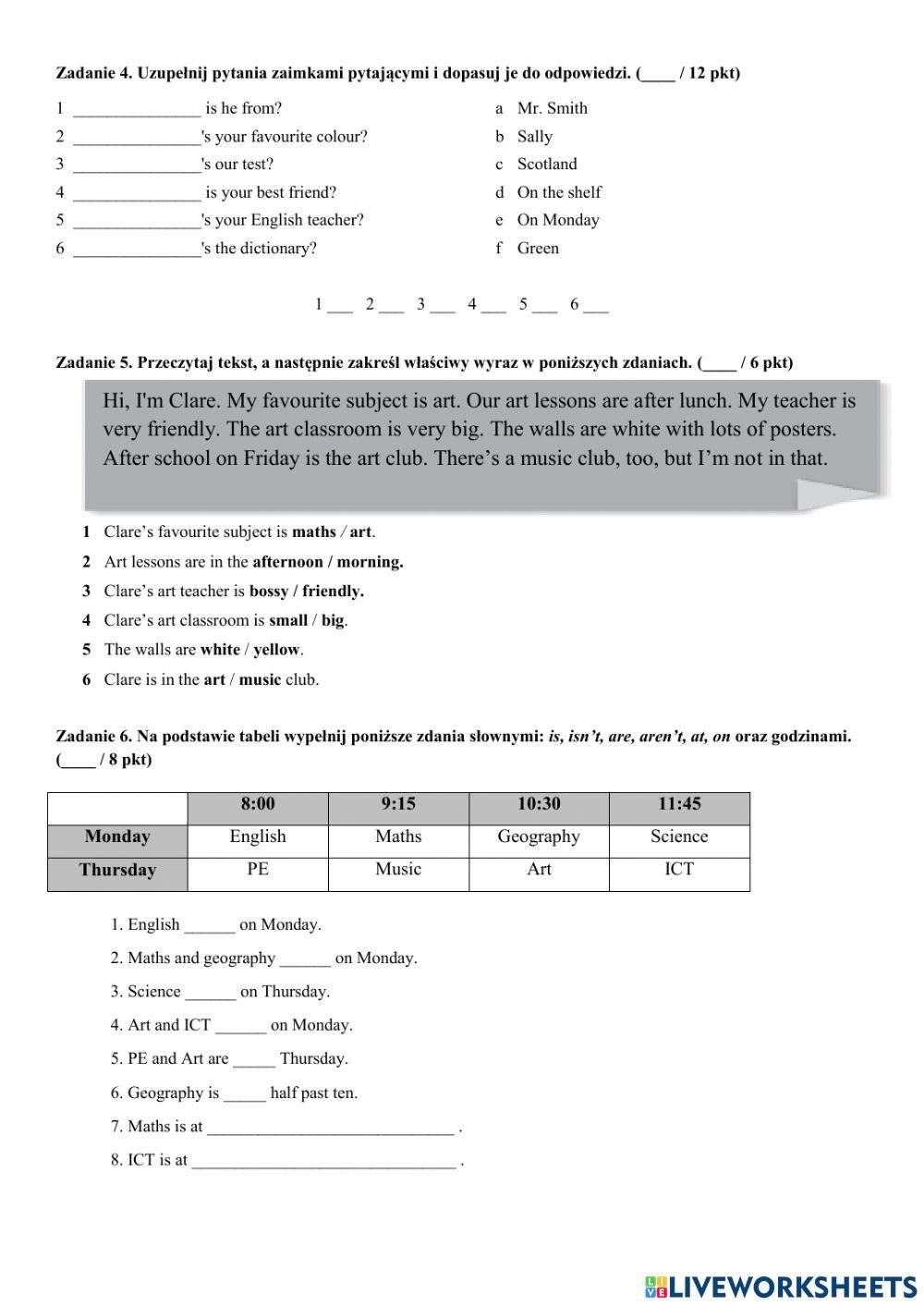 Test (klasa 4, unit 2) Test (klasa 4, unit 2)