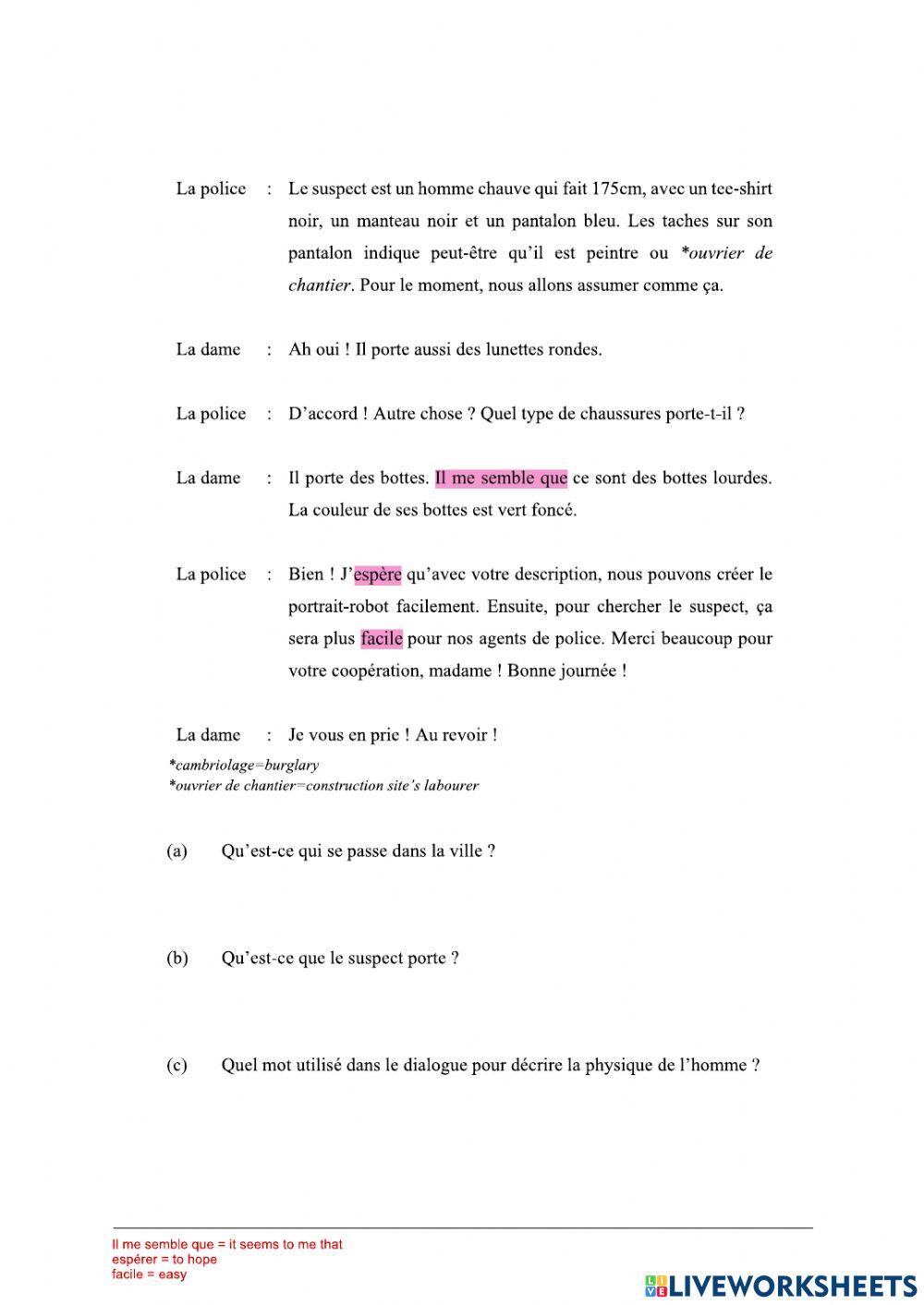 Comprehension Ecrite page 1