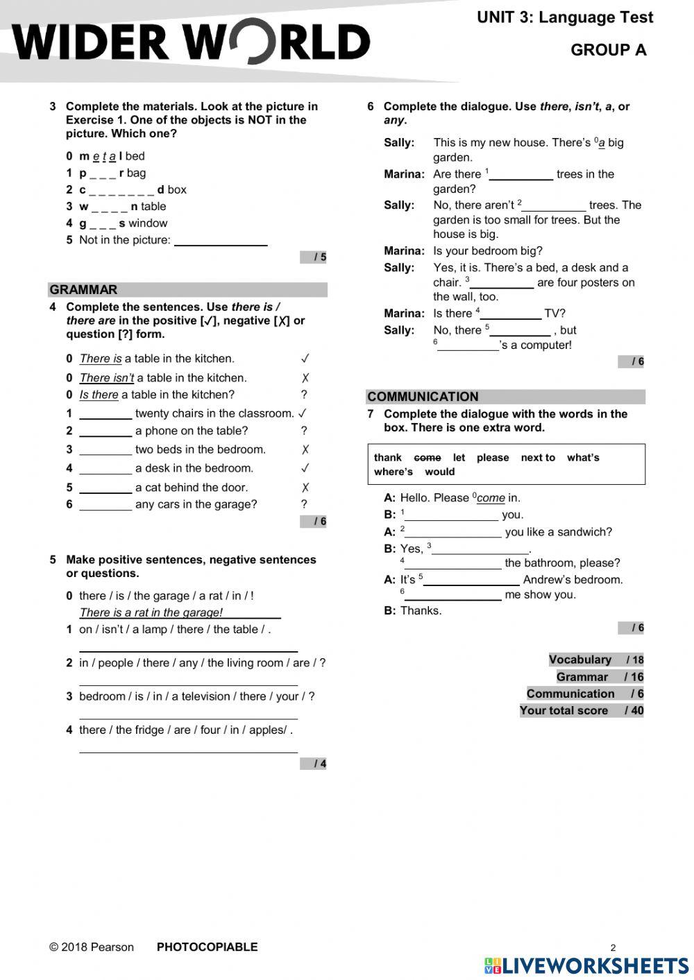 WW S Unit 3 Final Test online exercise for Live Worksheets