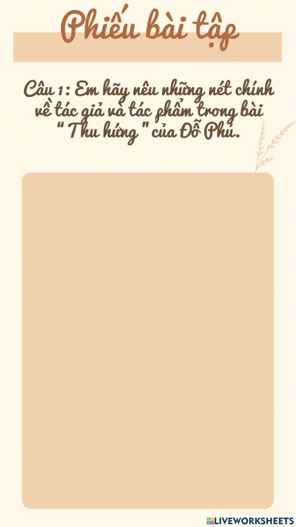 Phiếu bài tập -Thu hứng- Đỗ Phủ