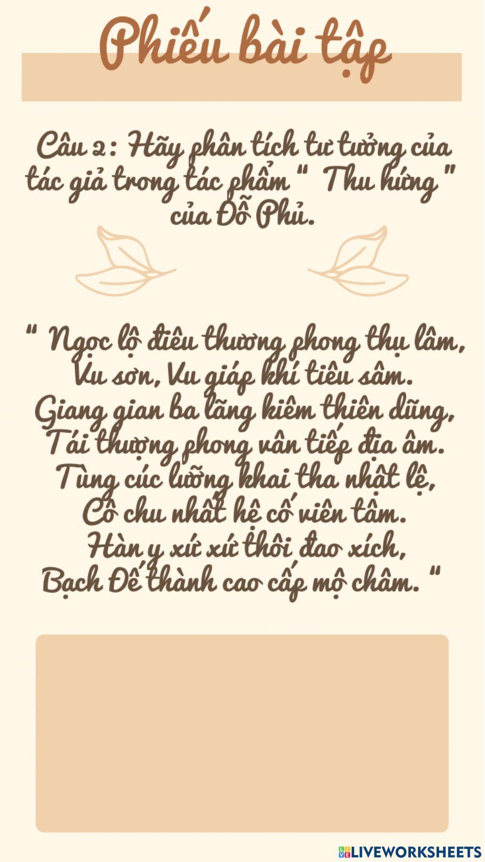 Phiếu bài tập -Thu hứng- Đỗ Phủ