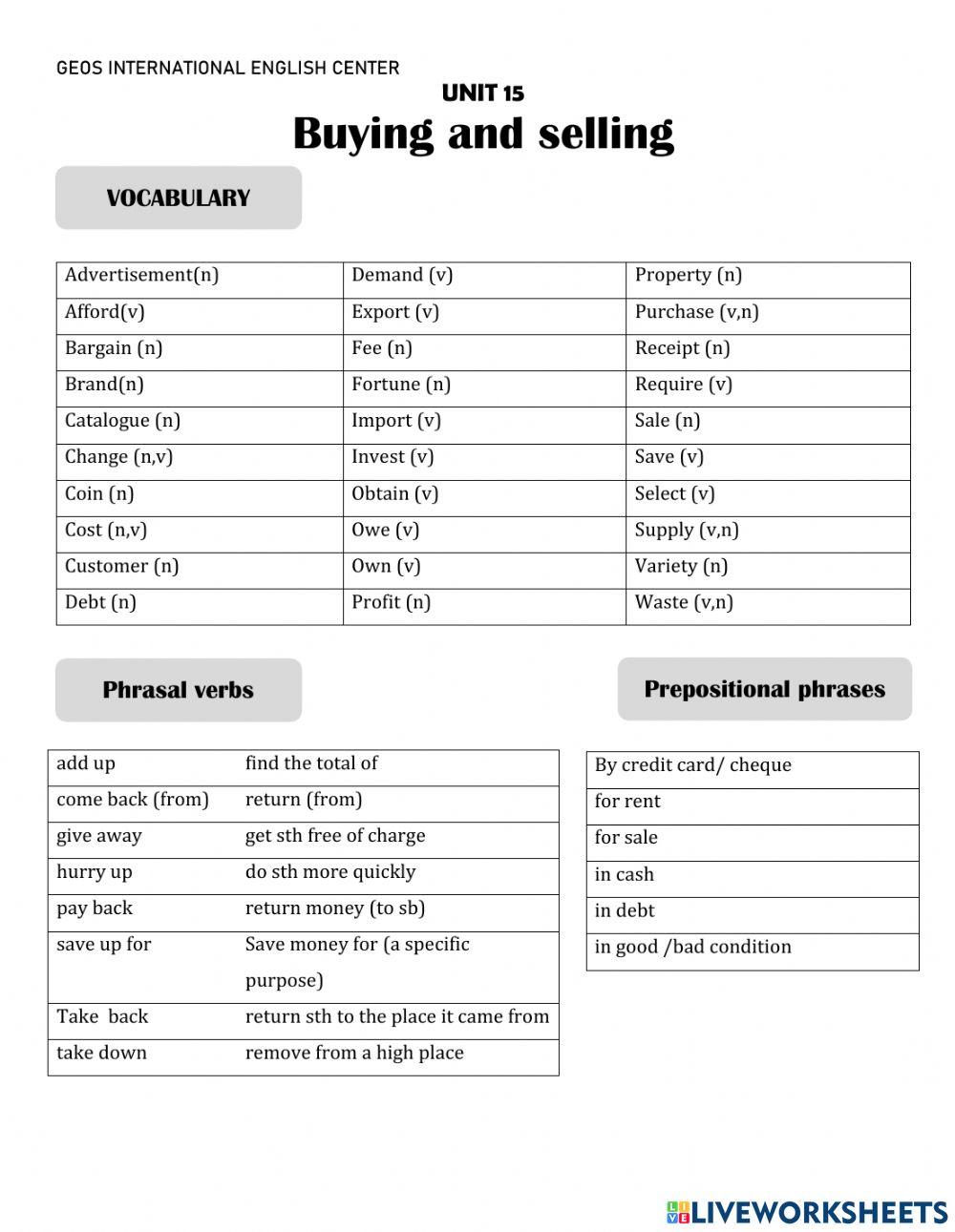 Vocabulary U15-Des B1