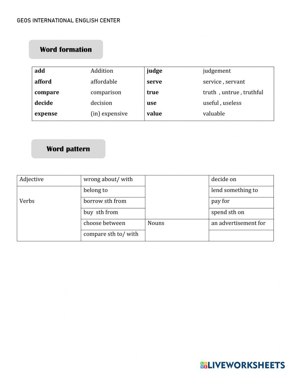 Vocabulary U15-Des B1