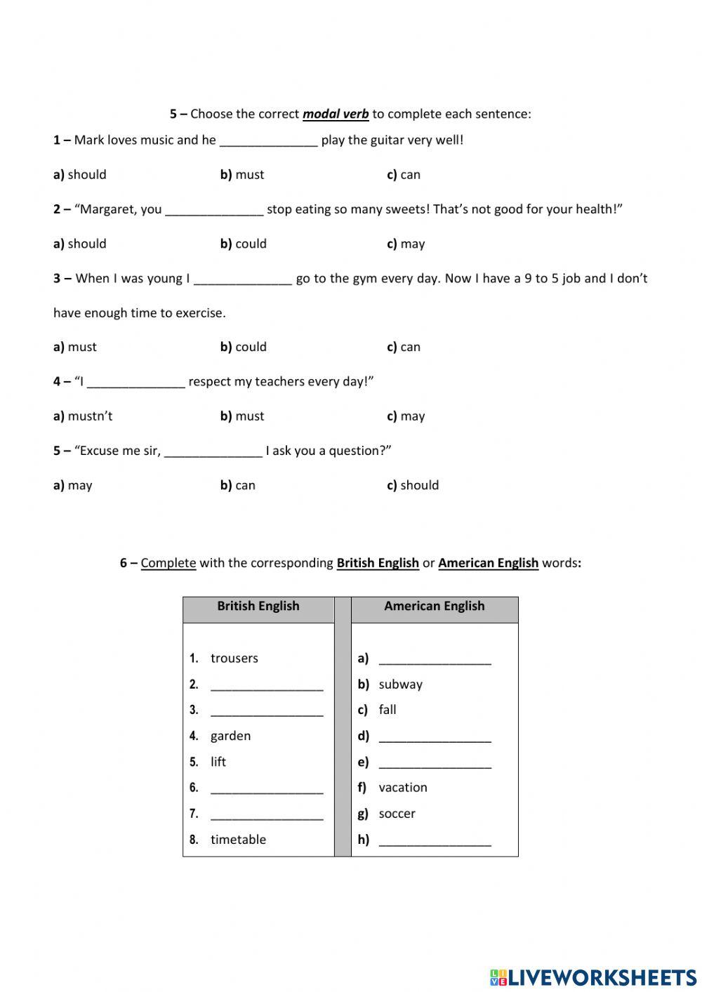 Formative worksheet