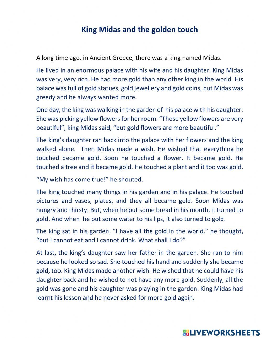 King Midas and the Golden Touch interactive worksheet