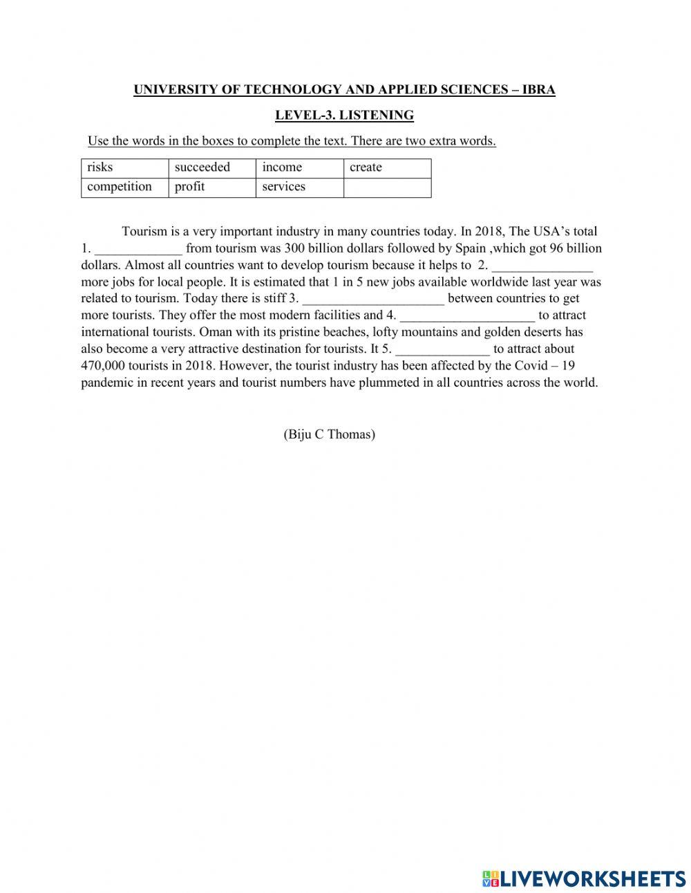 L3 Unit 10 Voc 5 Tourism