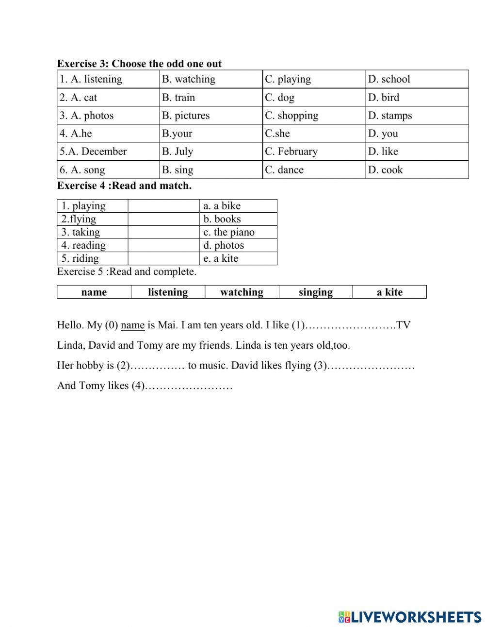 Grade 4 -Unit 7 : What do you like doing ?