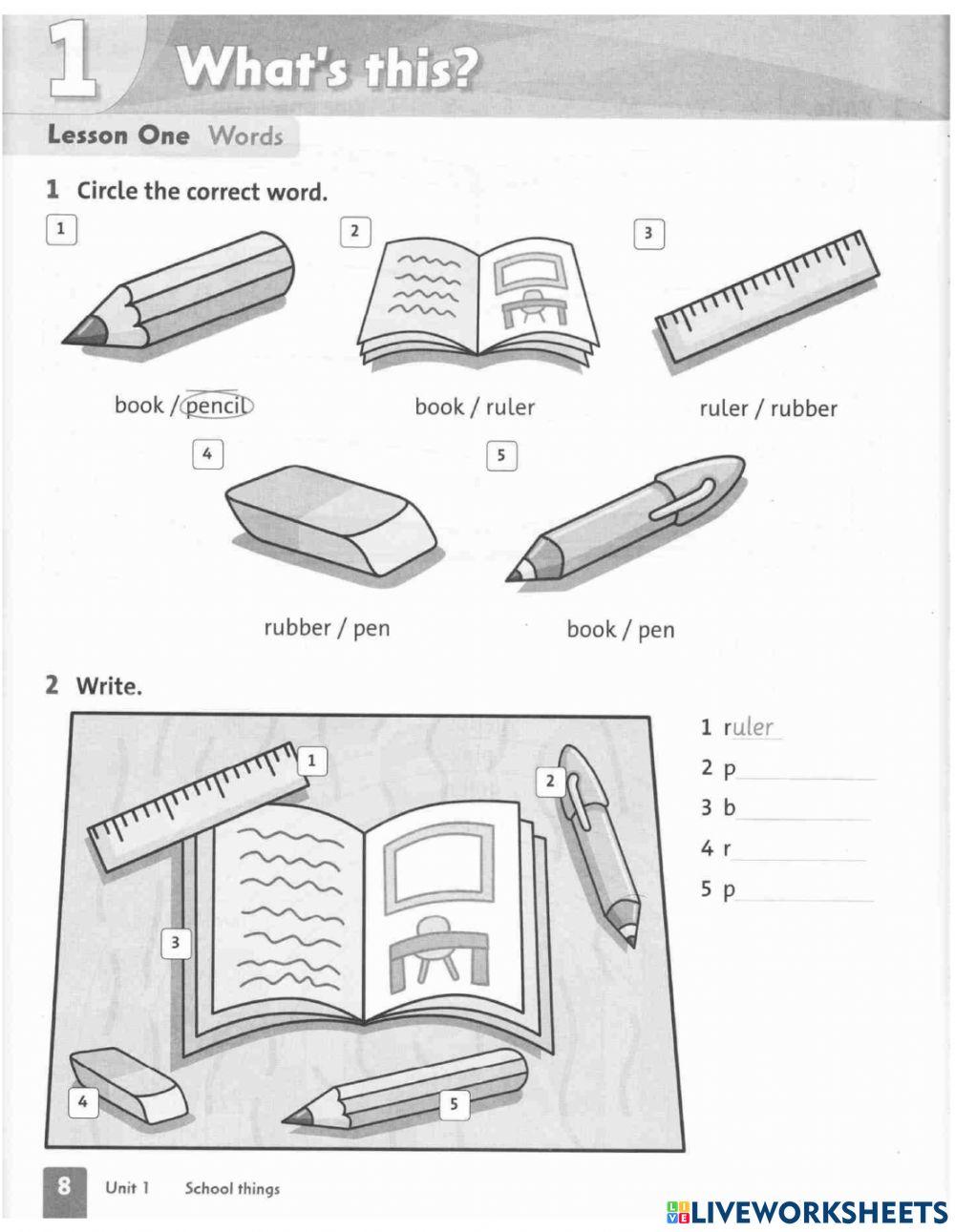 School objects WB worksheet Live Worksheets
