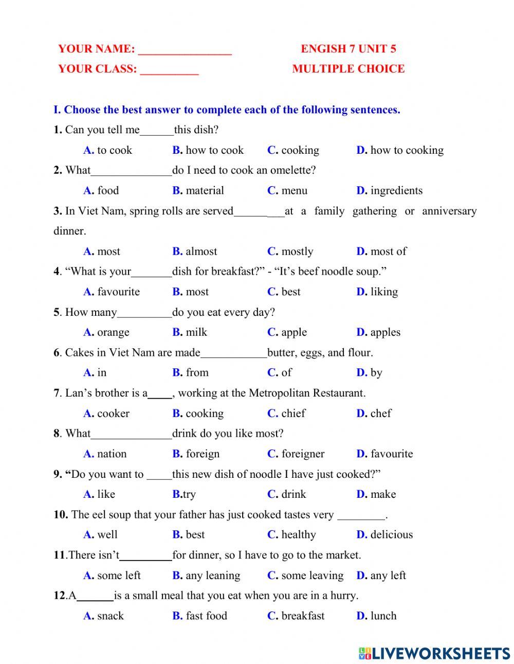 English 7 unit 5 multiple choice 1