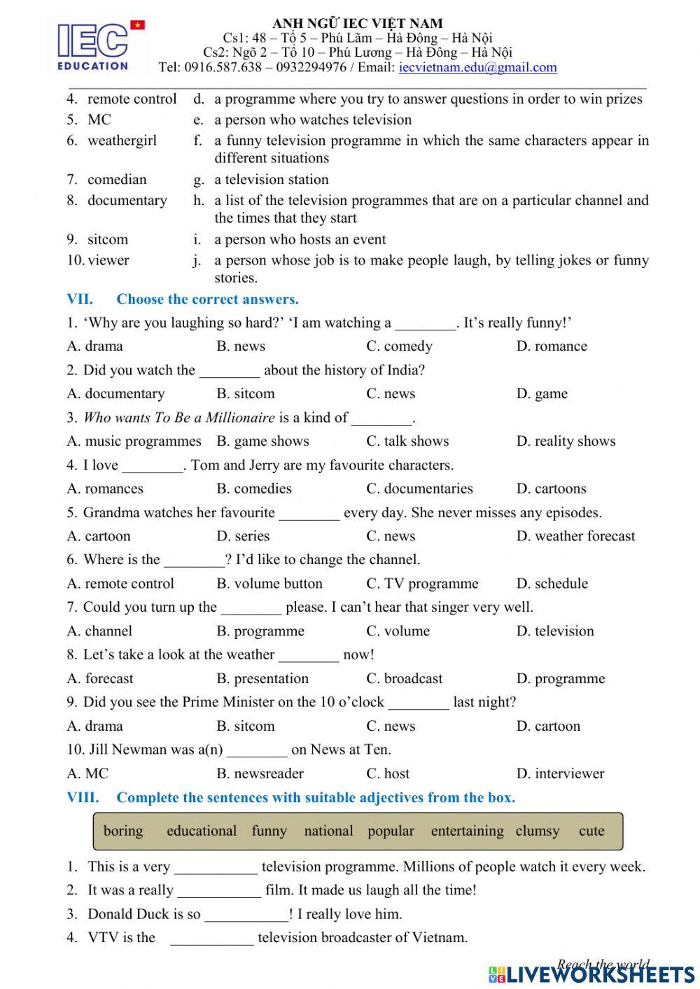 Unit 7 :Grade 6 : Television