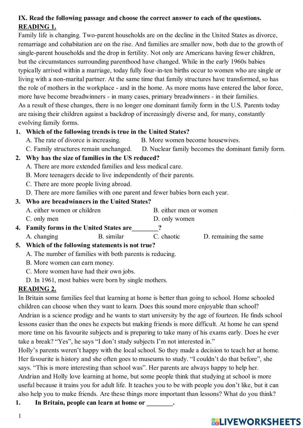 Grade 9- Revision for 1st term test- Reading 9