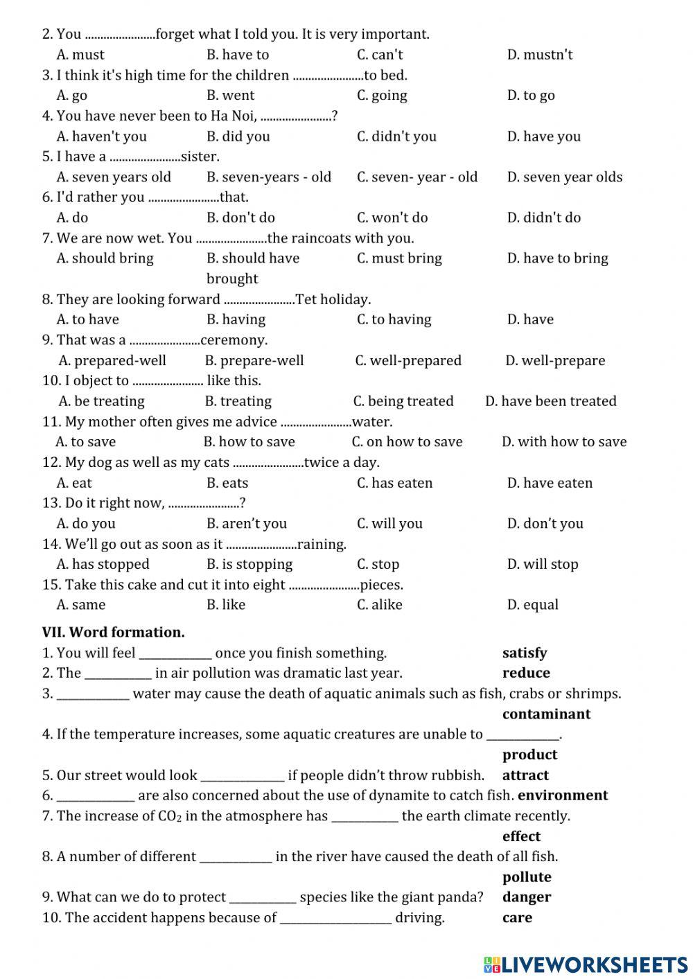 GR8.Unit 7. Pollution. Grammar.