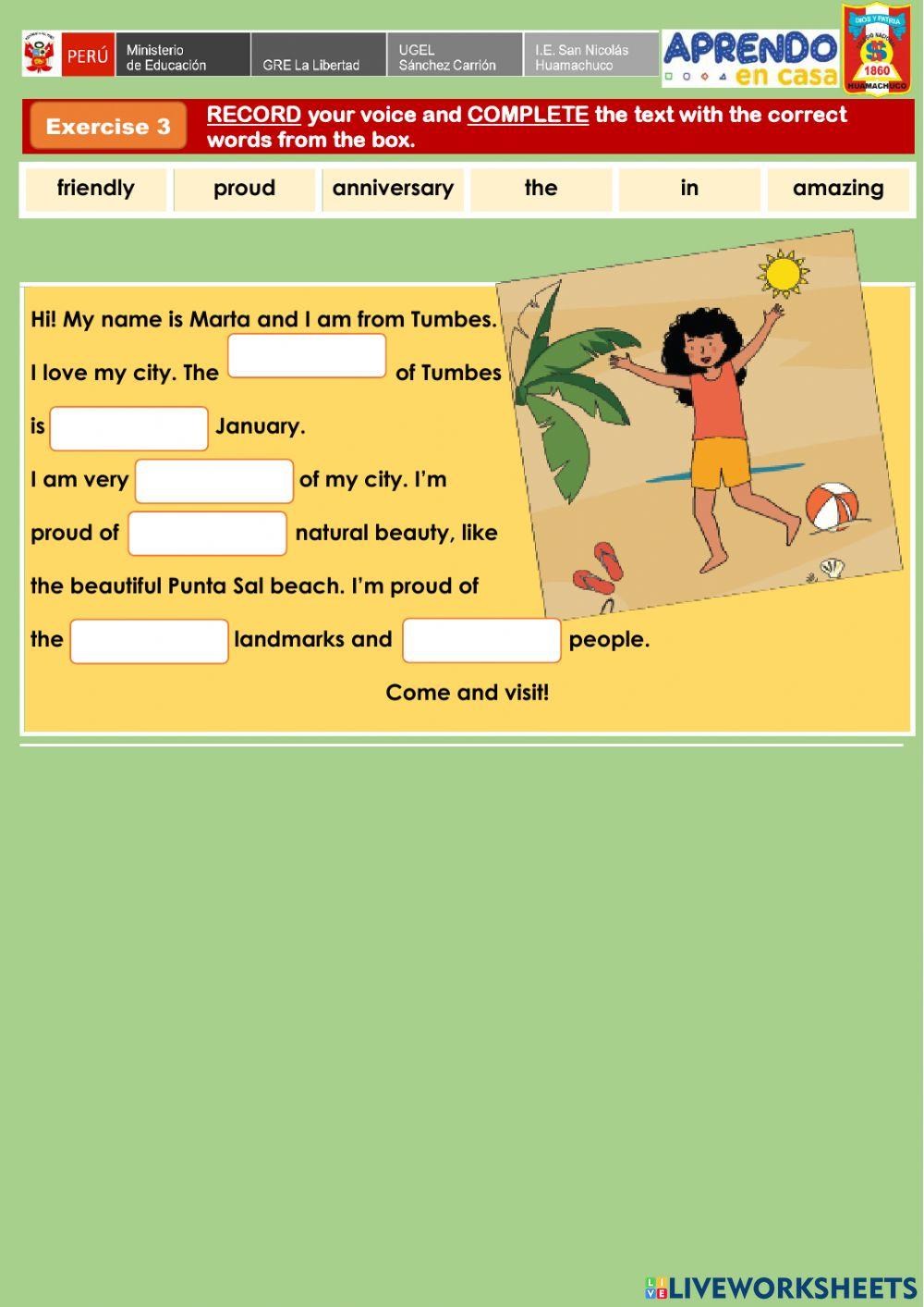 Week 34 - ENGLISH PRE A1 - Experience 9 - Activity 3. Our anniversary!