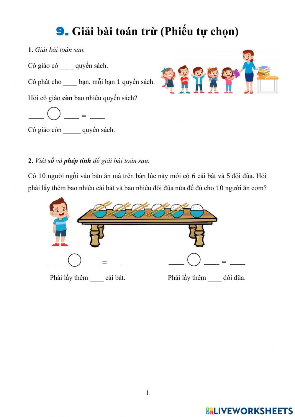 Giải bài toán trừ (tự chọn)