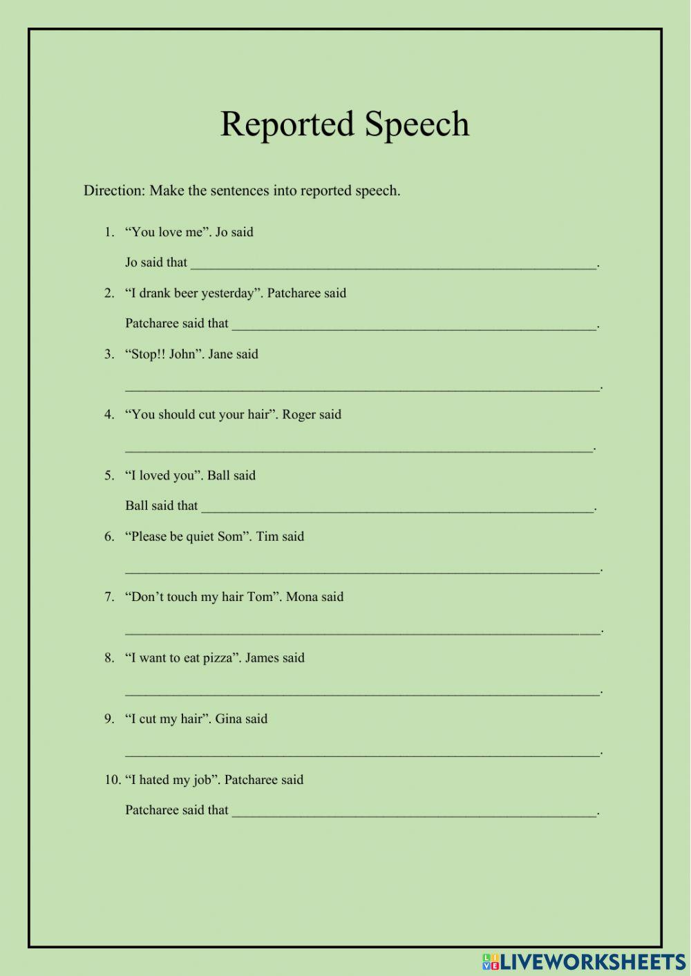 Reported Speech2 online exercise for | Live Worksheets