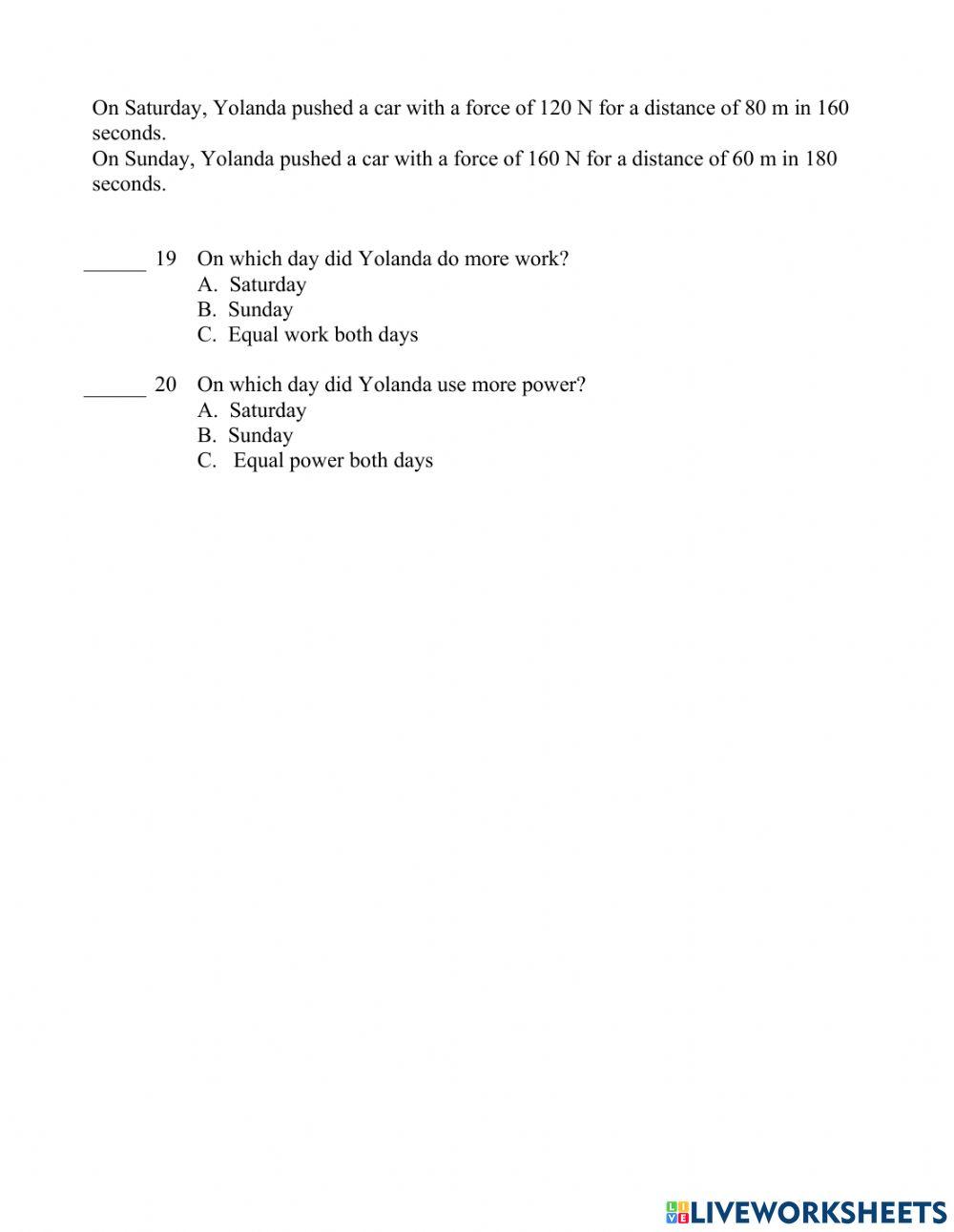 Work & Power Concept Review