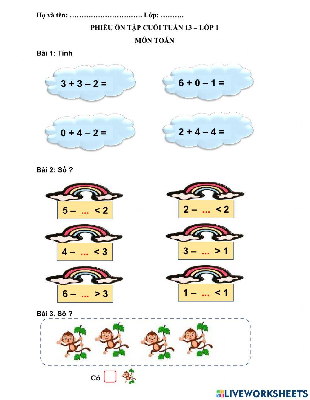 Phiếu ôn tập Toán tuần 13