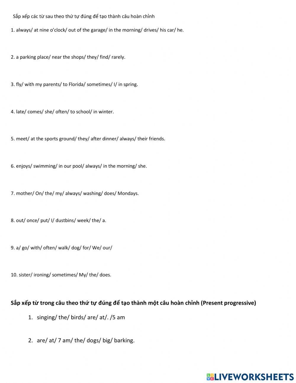 Unscramble sentences